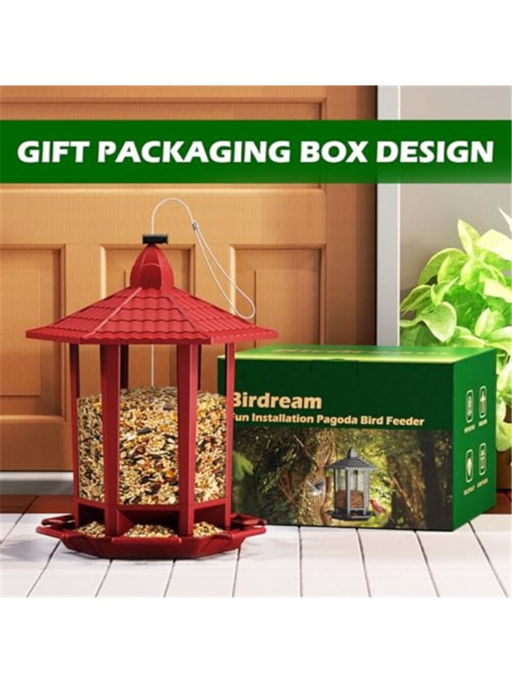 New 2 Pack Bird Feeders for Outdoor Hanging, Retro Pagoda Design Fun - Picture 5 of 7